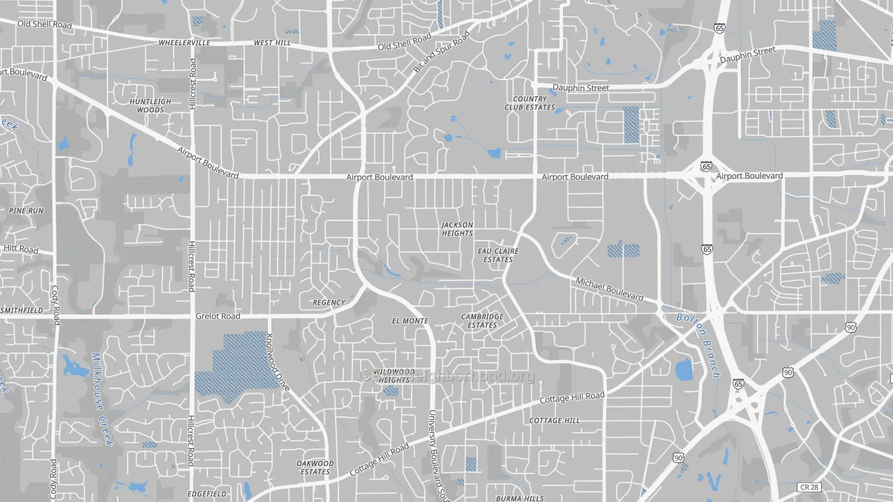 Transit Grade map of Jackson Heights, Mobile, AL