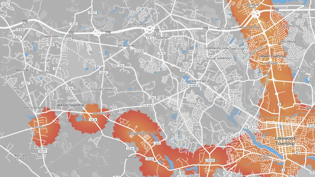 Transit Grade map of Jackson, NJ
