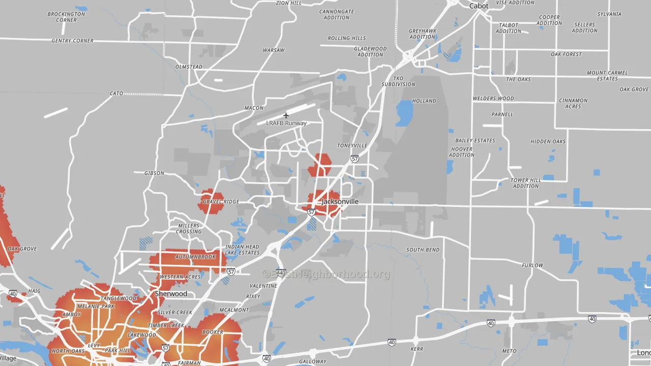 Transit Grade map of Jacksonville, AR
