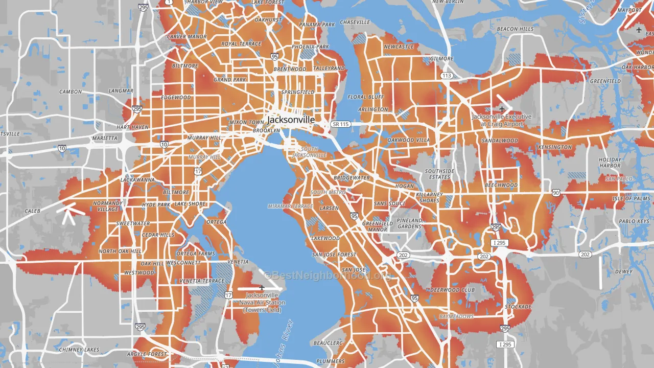 Transit Grade map of Jacksonville, FL