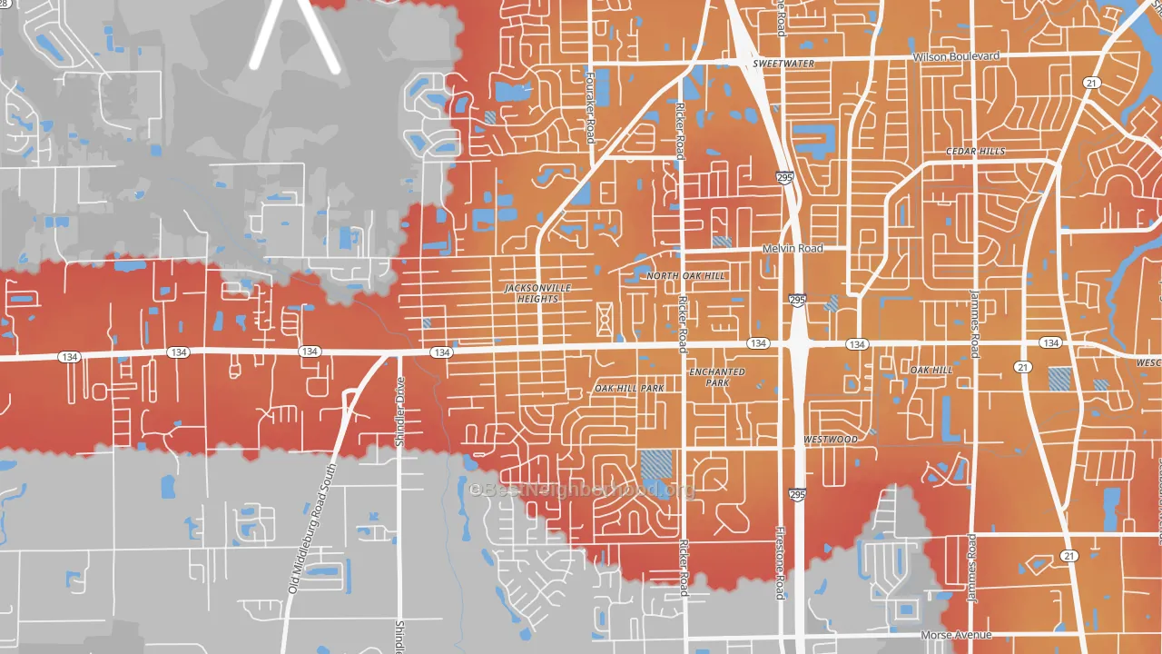 Transit Grade map of Jacksonville Heights, Jacksonville, FL