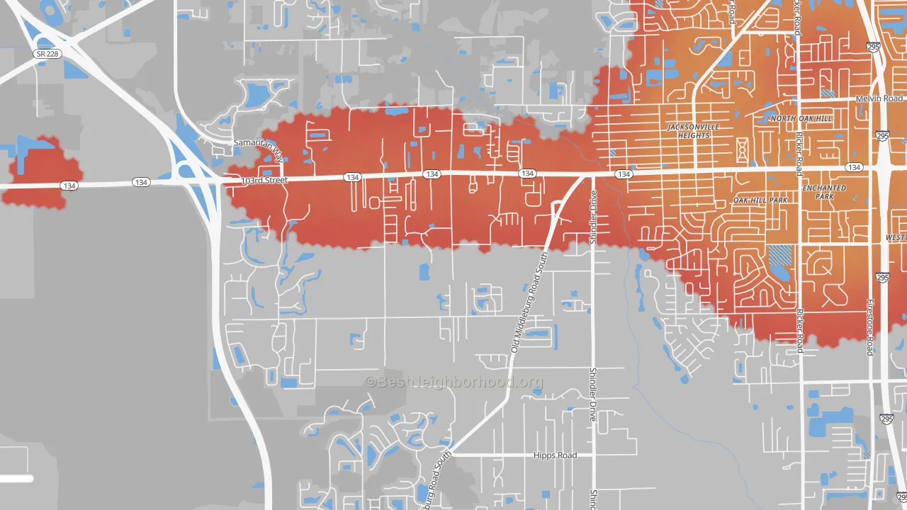 Transit Grade map of Jacksonville Heights South, Jacksonville, FL