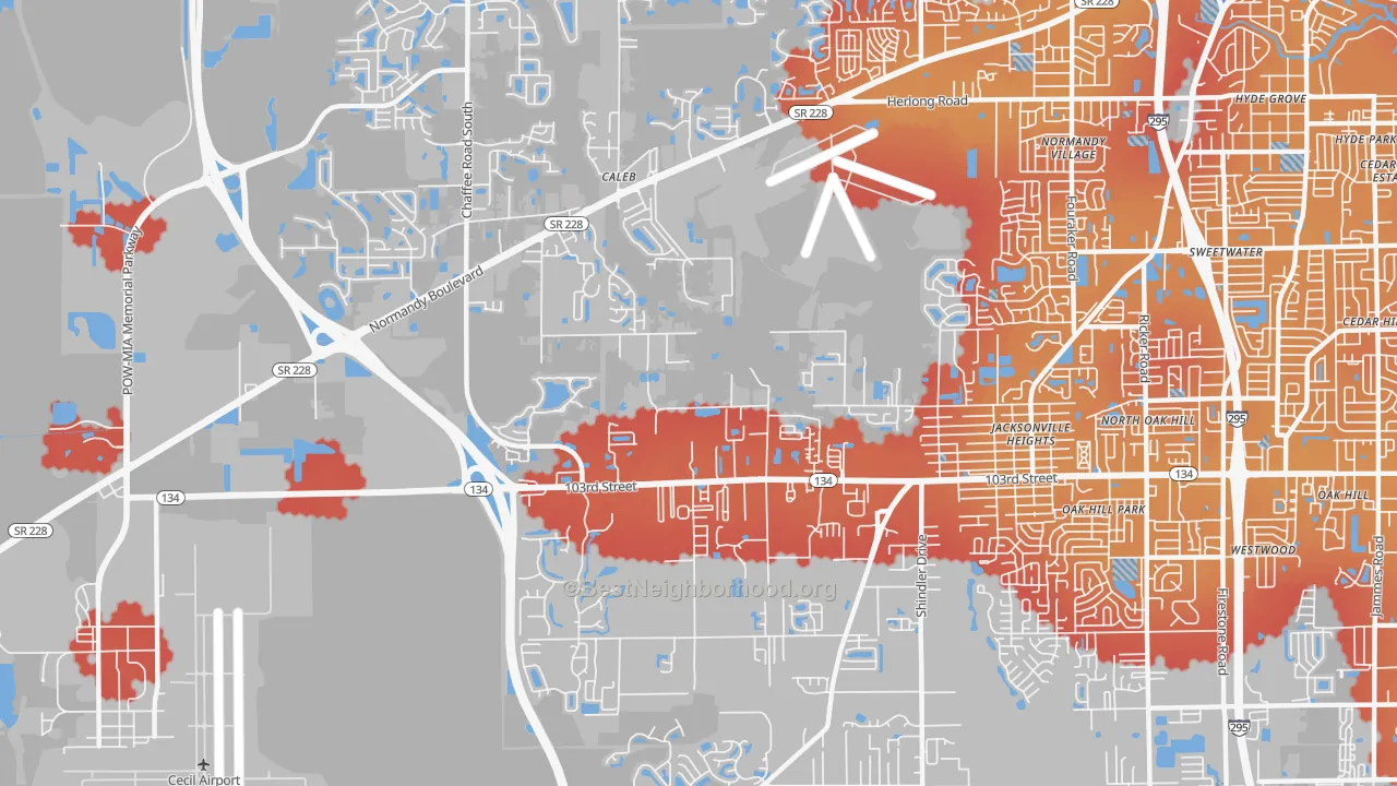Transit Grade map of Jacksonville Heights West, Jacksonville, FL