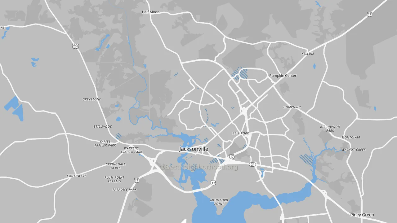 Transit Grade map of Jacksonville, NC