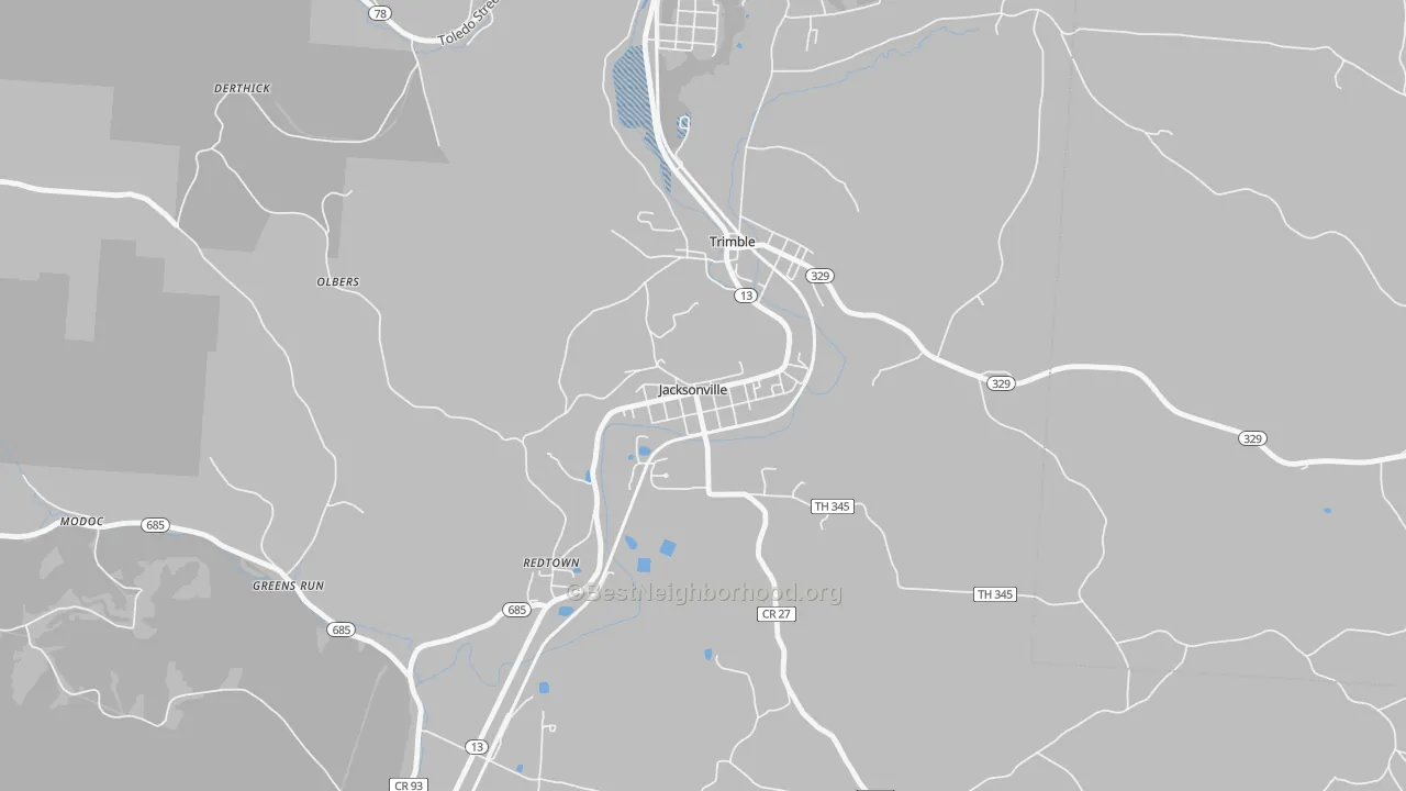 Transit Grade map of Jacksonville, OH