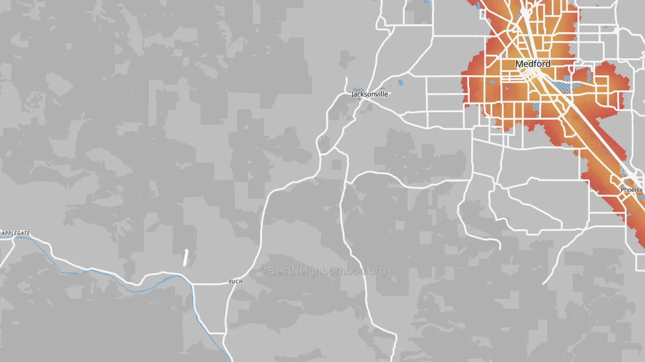 Transit Grade map of Jacksonville, OR