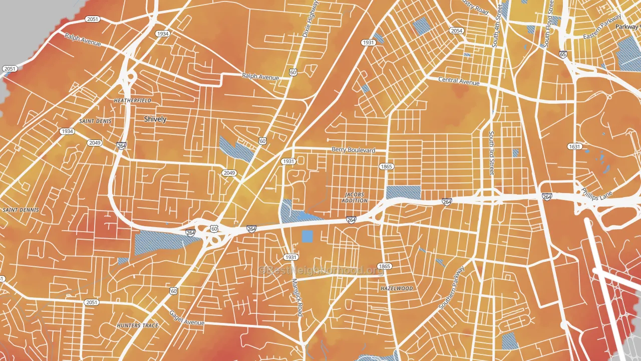 Transit Grade map of Jacobs, Louisville, KY