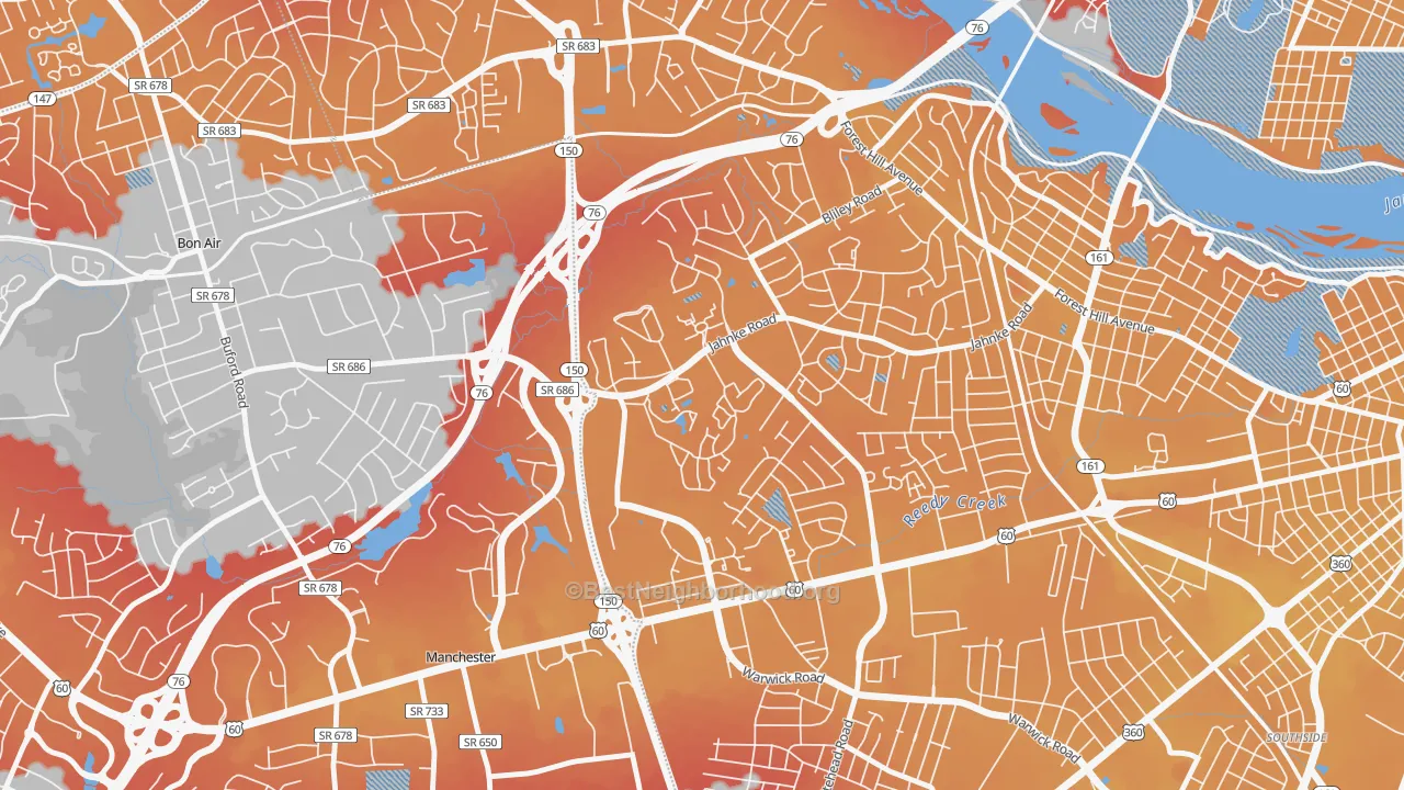 Transit Grade map of Jahnke, Richmond, VA