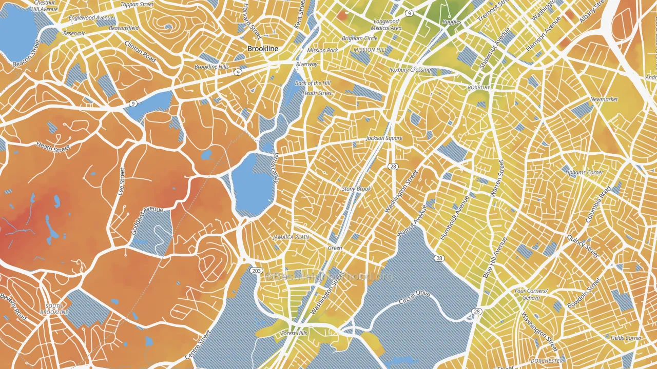 Transit Grade map of Jamaica Plain, MA