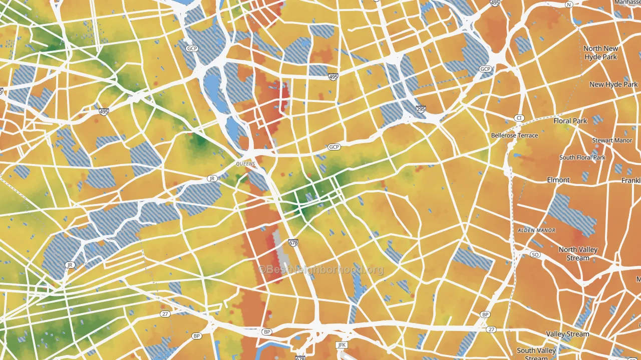 Transit Grade map of Jamaica, Queens, NY