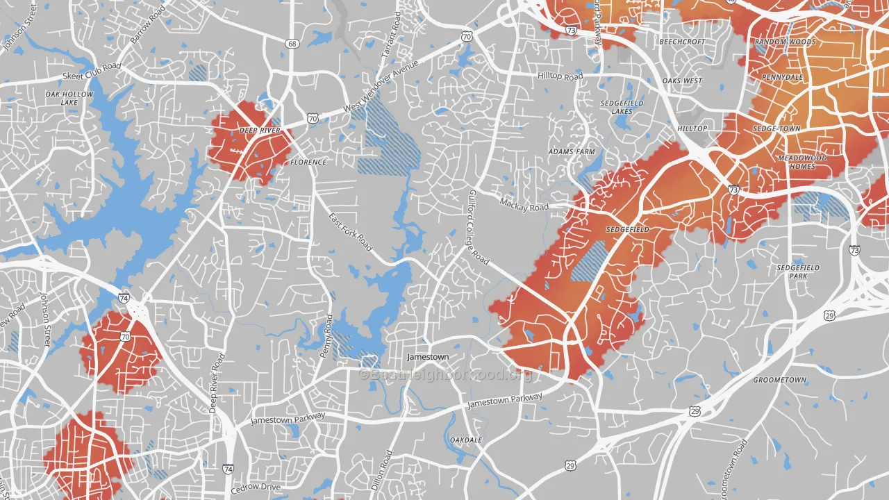 Transit Grade map of Jamestown, NC