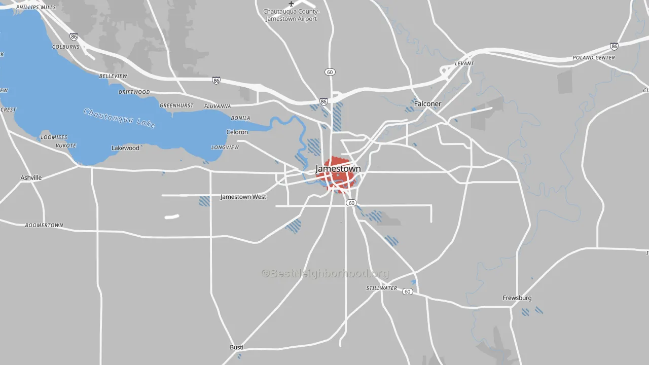 Transit Grade map of Jamestown, NY
