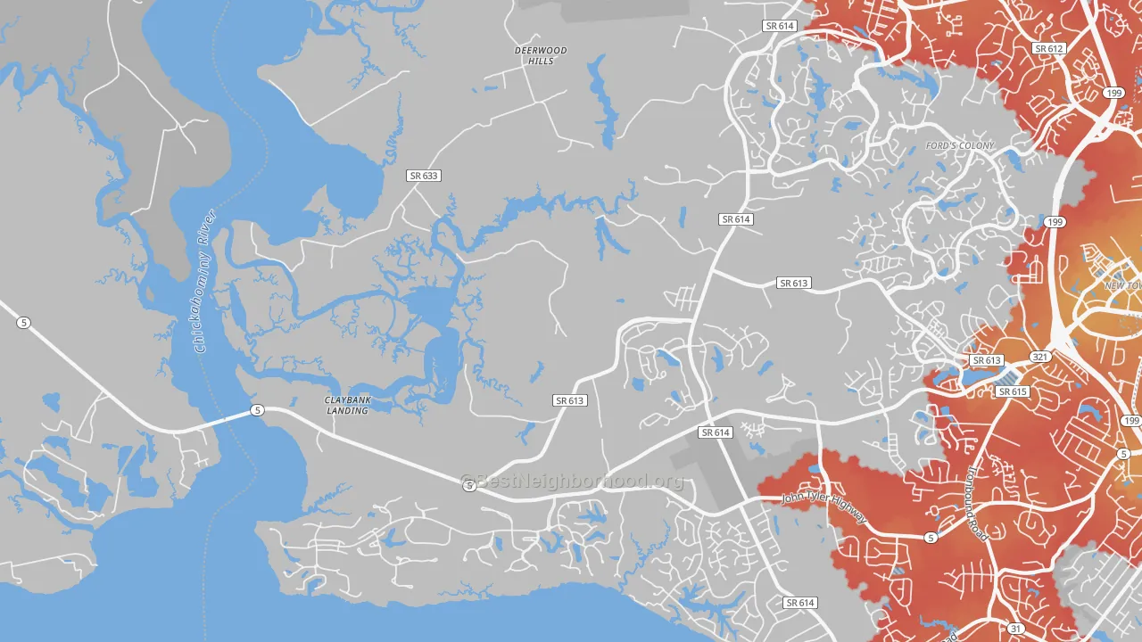 Transit Grade map of Jamestown, VA