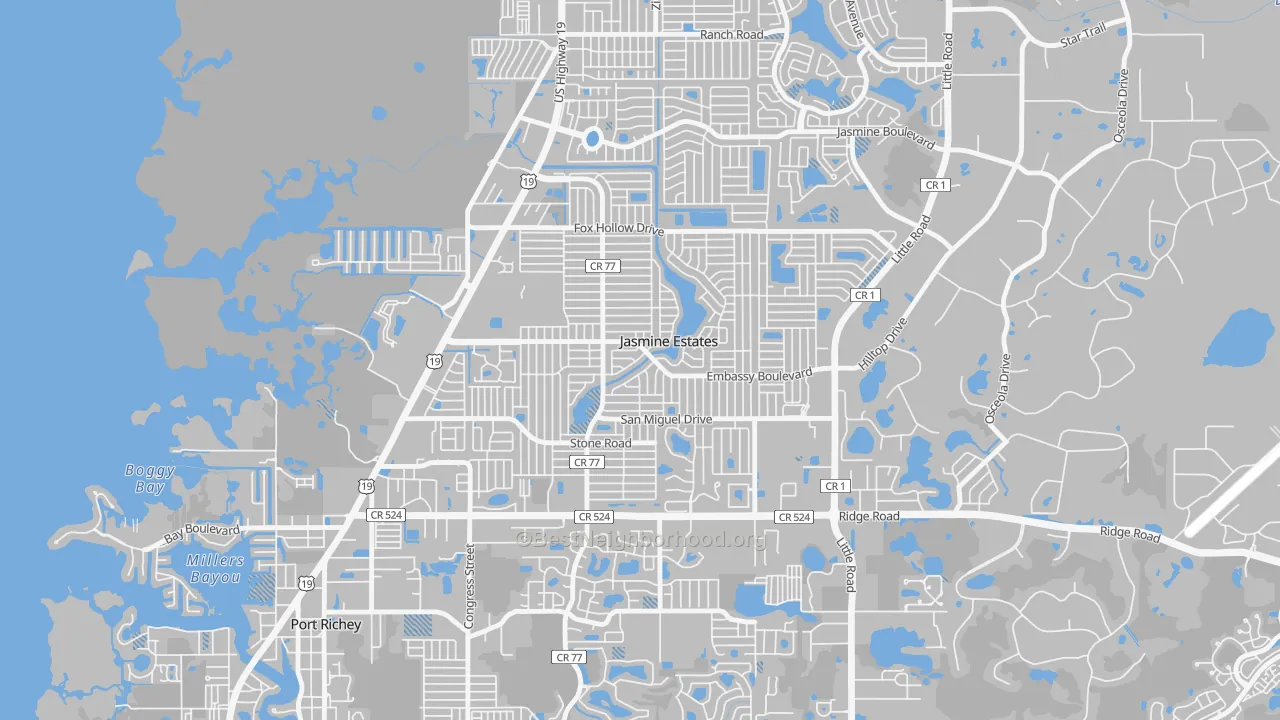 Transit Grade map of Jasmine Estates, FL