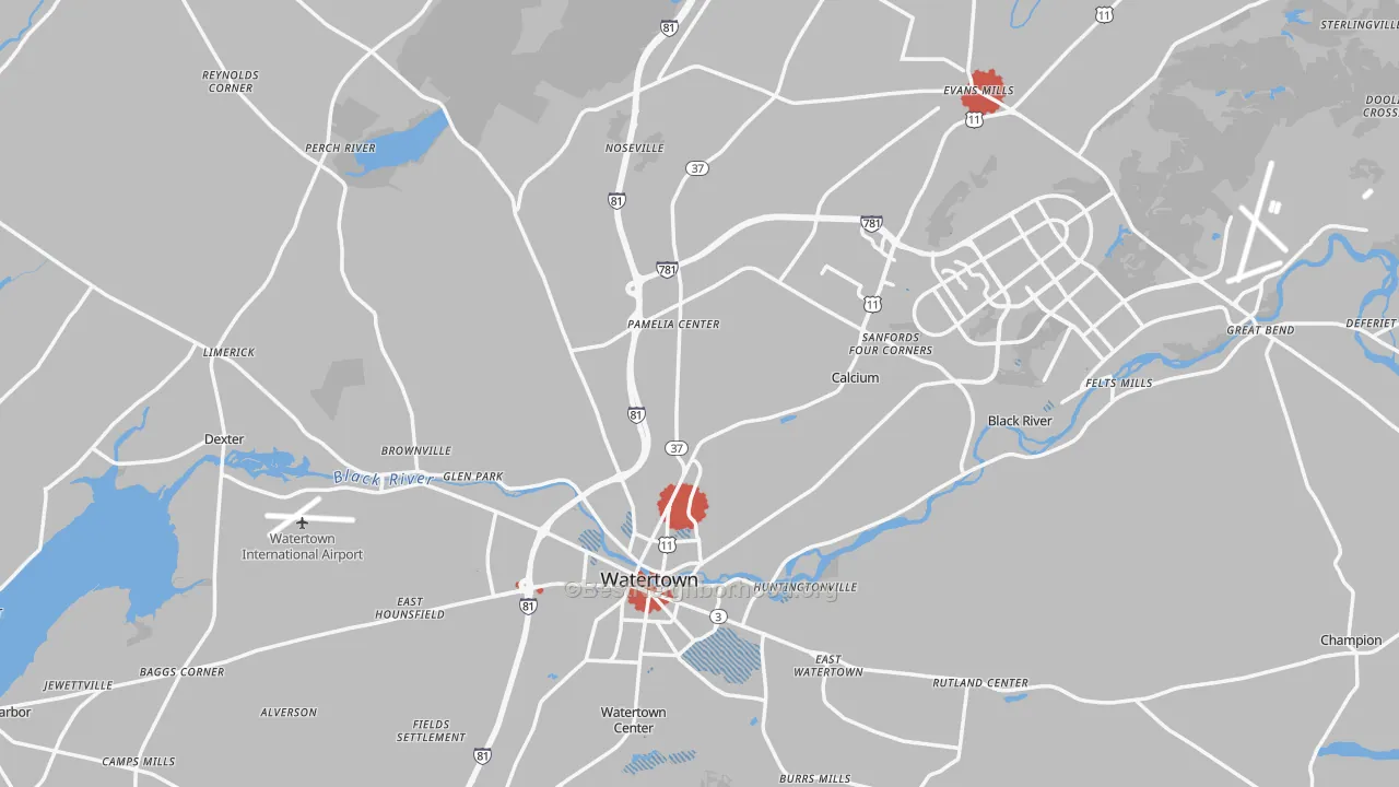 Transit Grade map of Jefferson County, NY