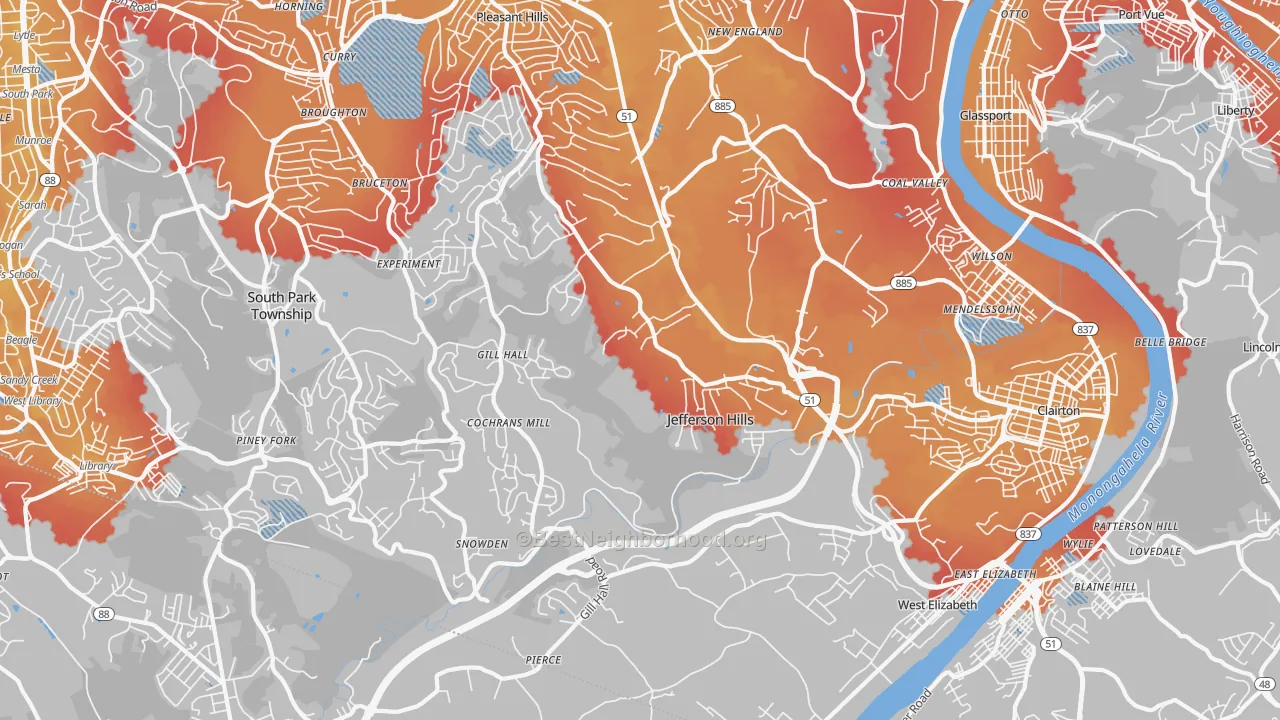 Transit Grade map of Jefferson Hills, PA
