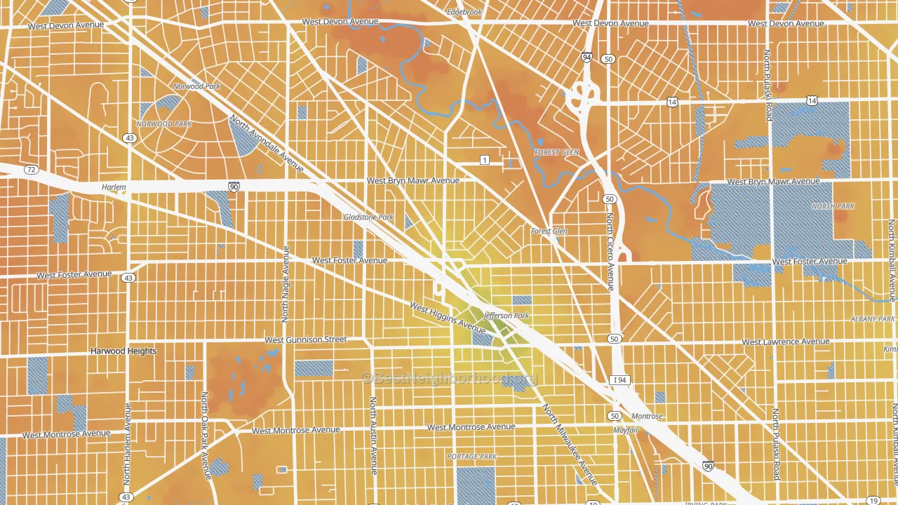 Transit Grade map of Jefferson Park, Chicago, IL