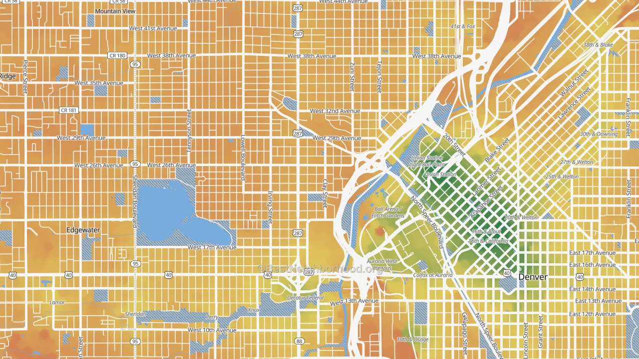 Transit Grade map of Jefferson Park, Denver, CO
