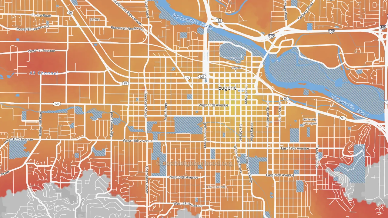 Transit Grade map of Jefferson Westside, Eugene, OR