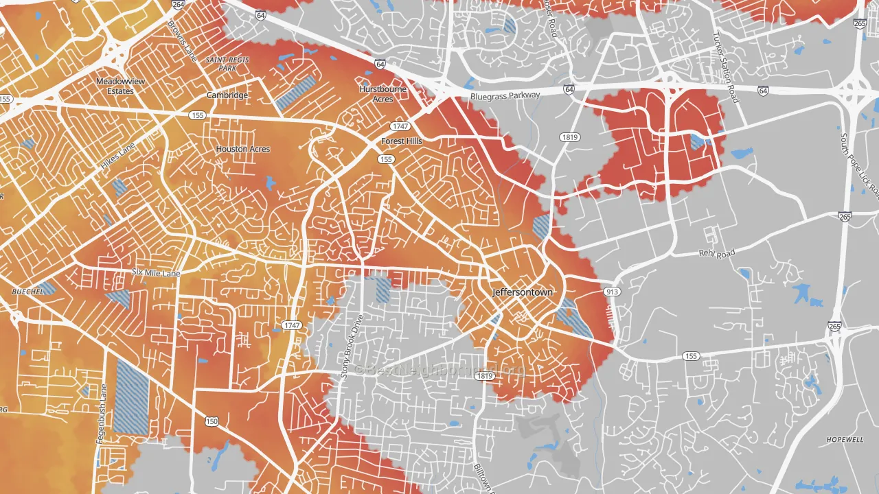 Transit Grade map of Jeffersontown, KY