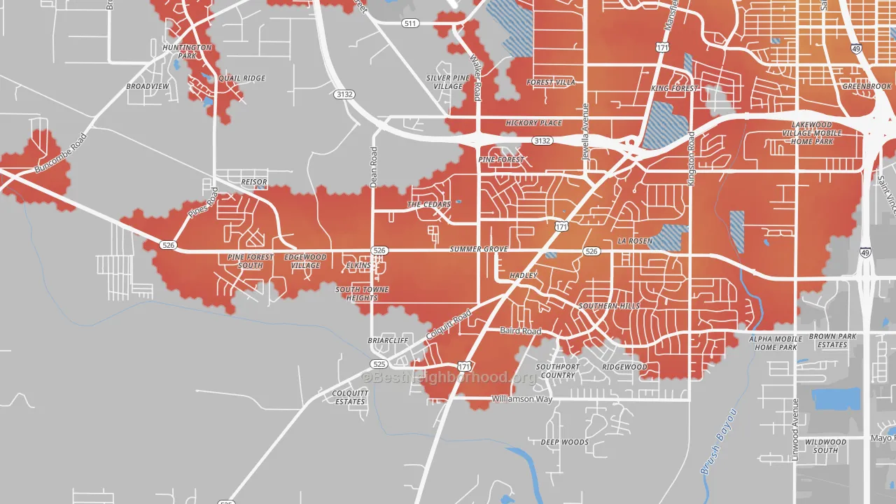 Transit Grade map of Jenkins-Pinecroft, Shreveport, LA