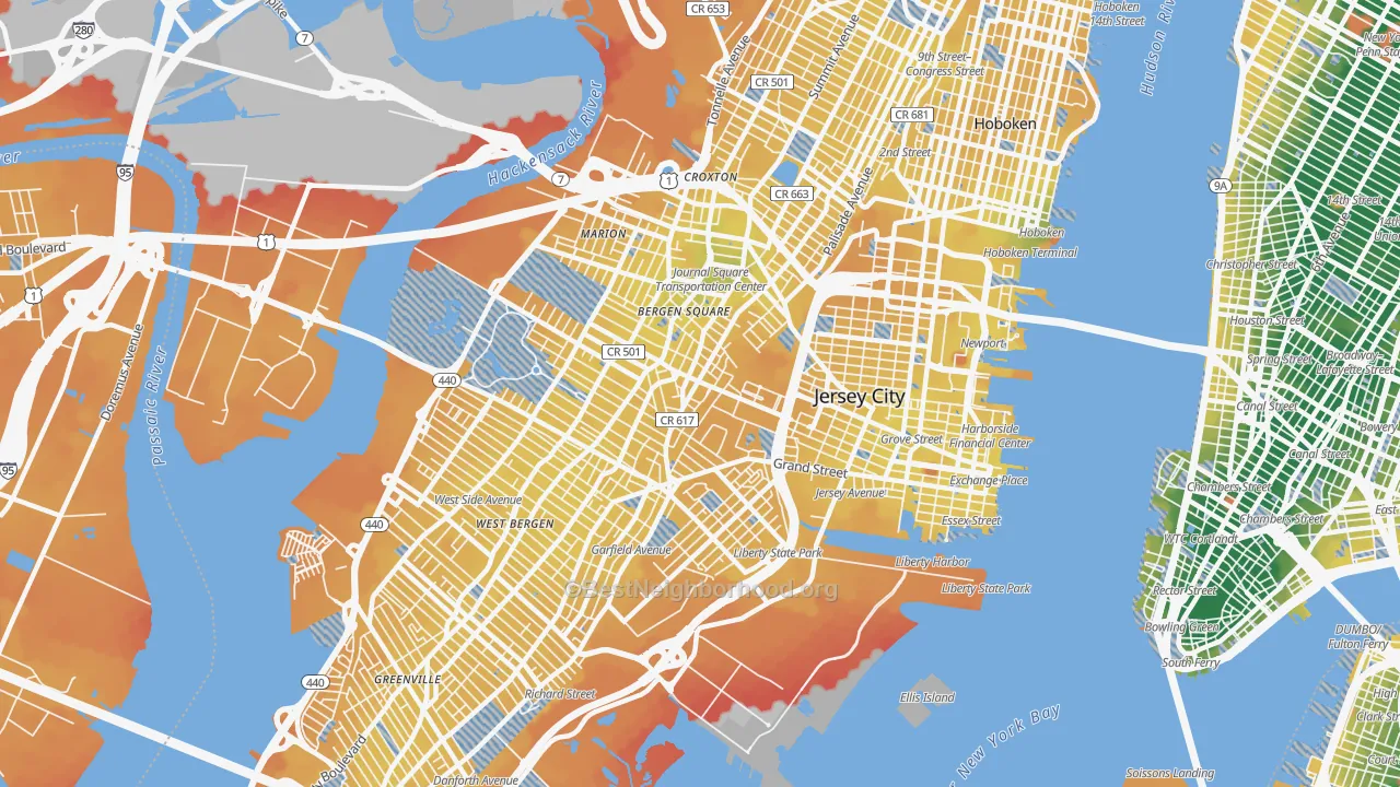 Transit Grade map of Jersey City, NJ