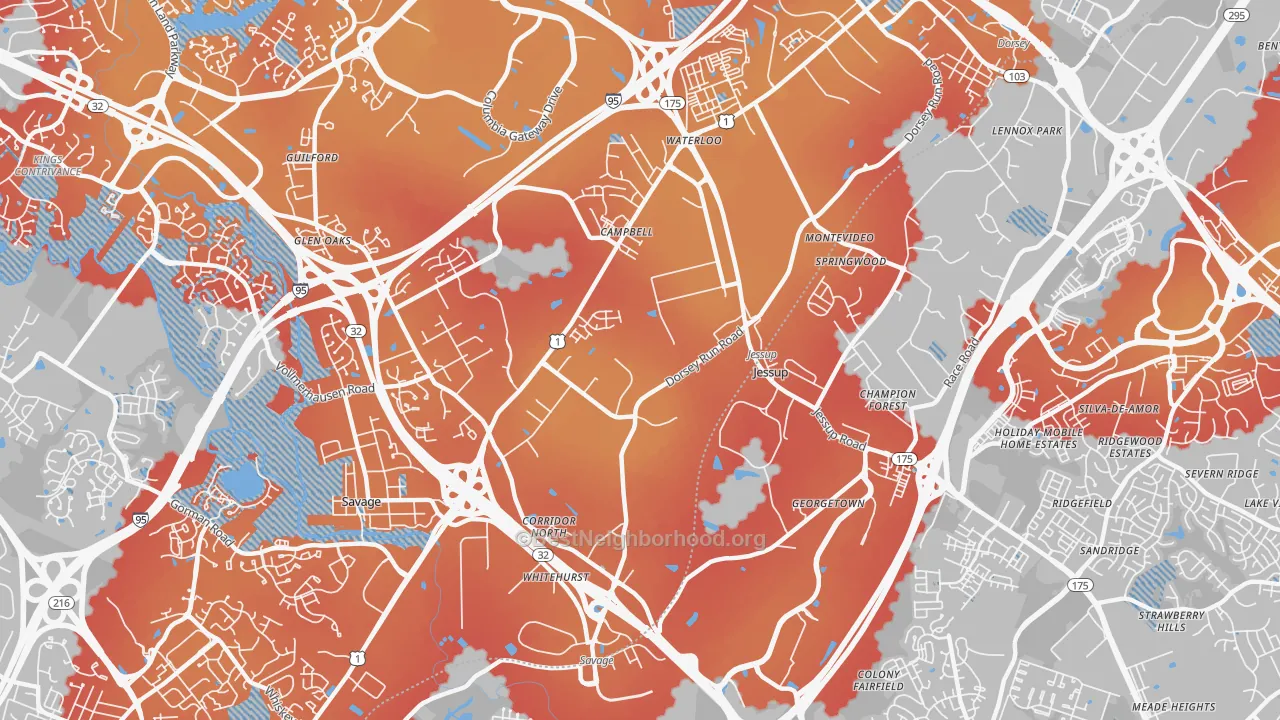 Transit Grade map of Jessup, MD