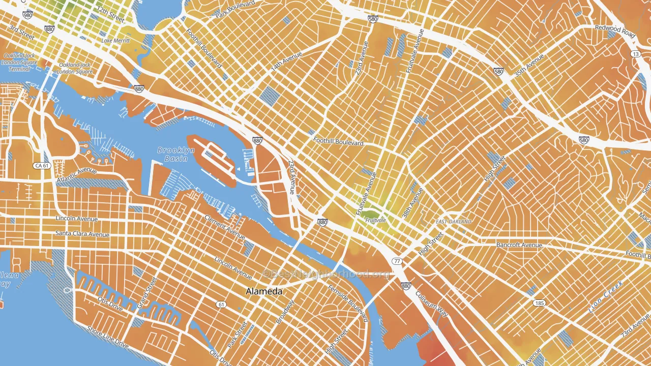 Transit Grade map of Jingletown, Oakland, CA