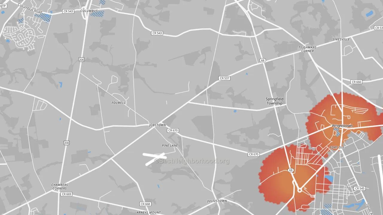 Transit Grade map of Jobstown, NJ