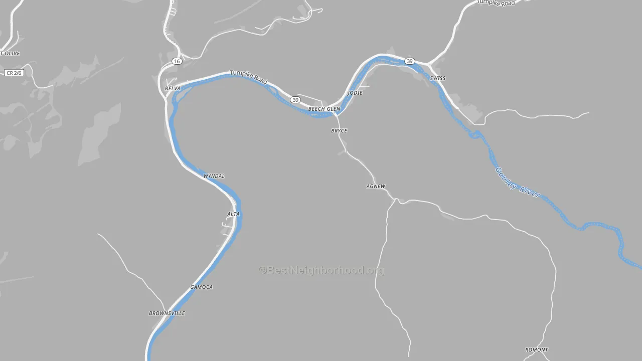 Transit Grade map of Jodie, WV