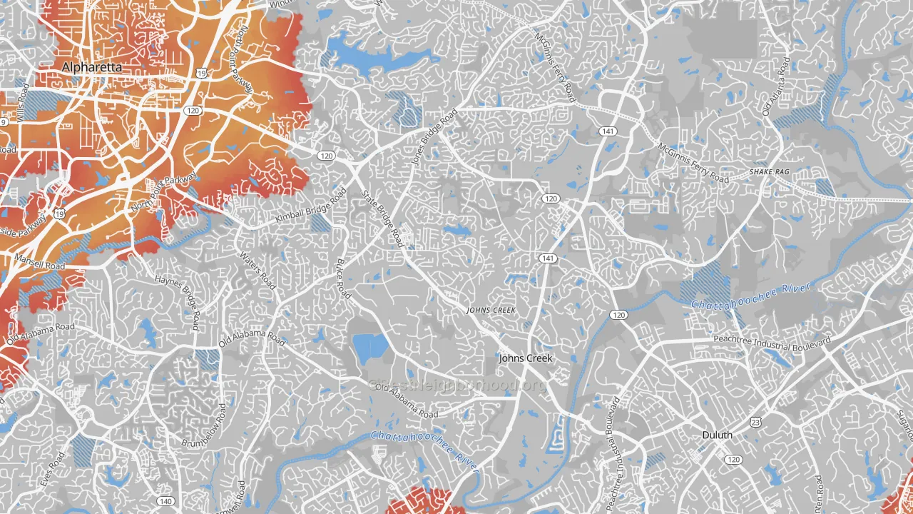 Transit Grade map of Johns Creek, GA