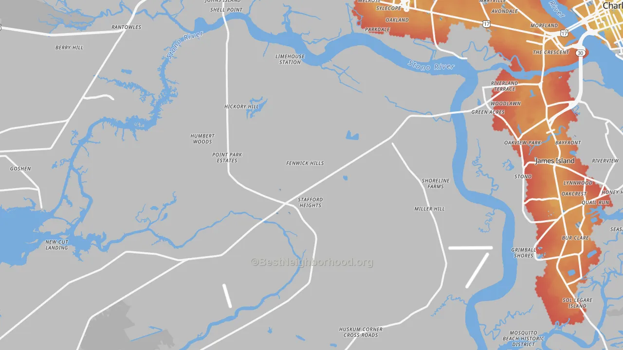 Transit Grade map of Johns Island, SC