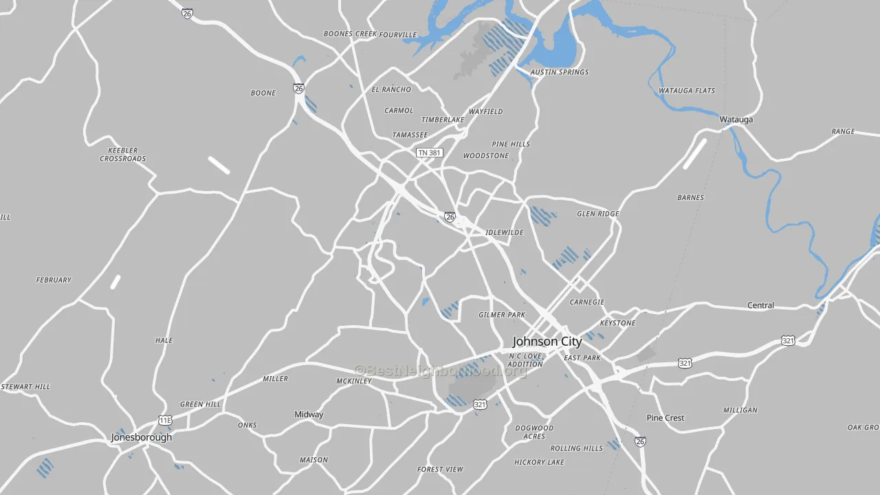 Transit Grade map of Johnson City, TN