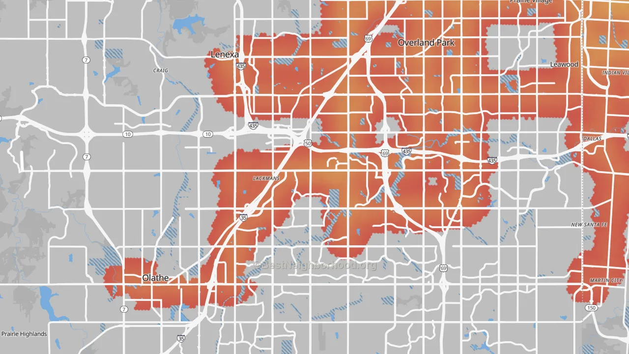 Transit Grade map of Johnson County, KS