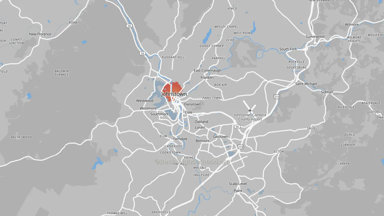 Transit Grade map of Johnstown, PA