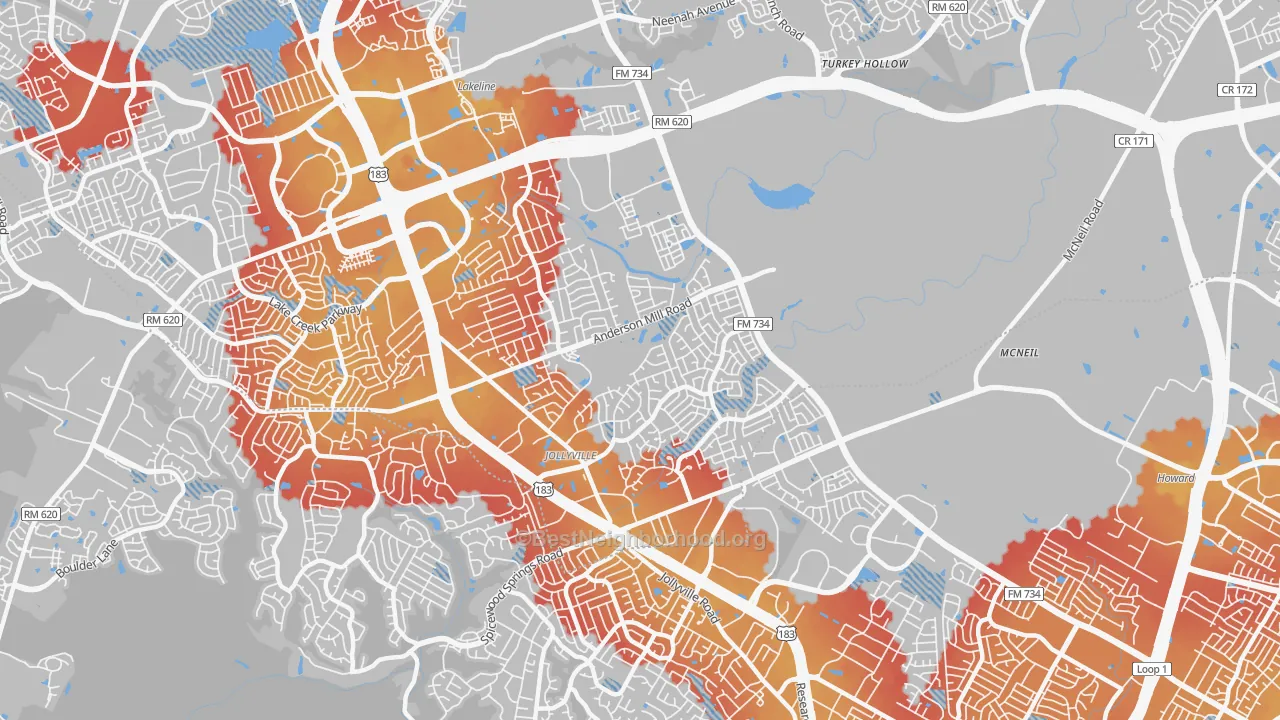 Transit Grade map of Jollyville, TX