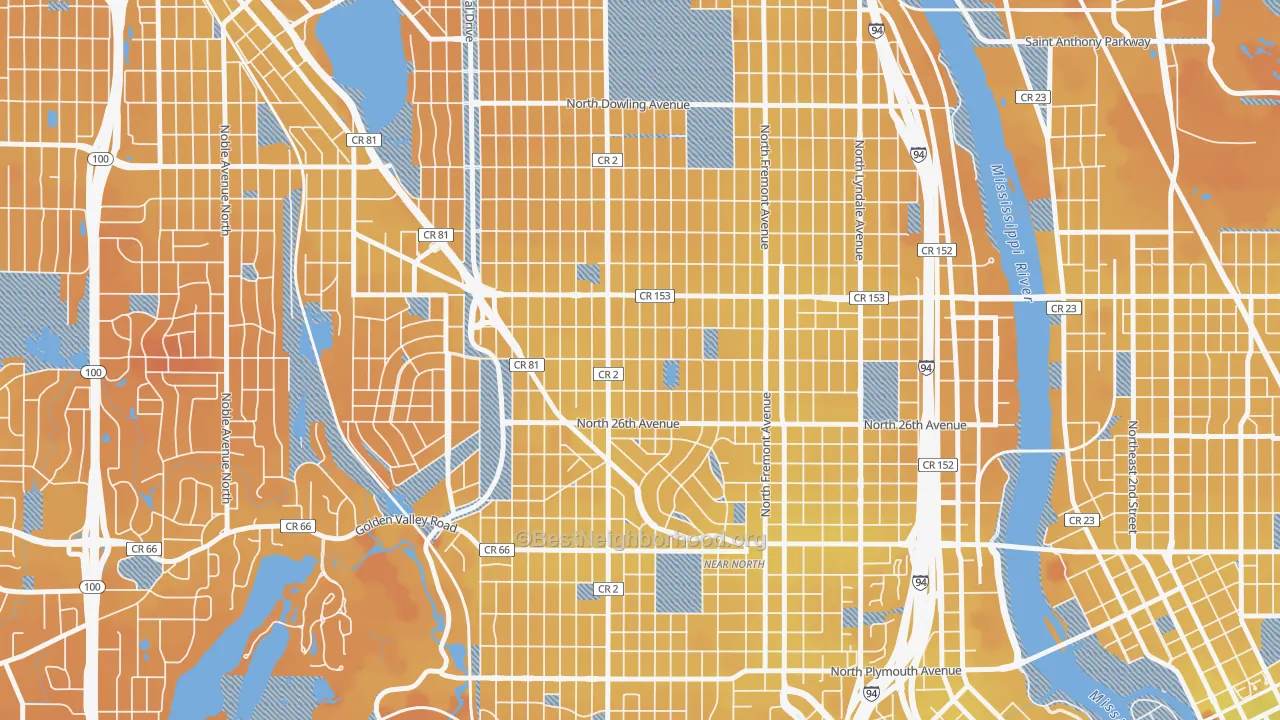 Transit Grade map of Jordan, Minneapolis, MN