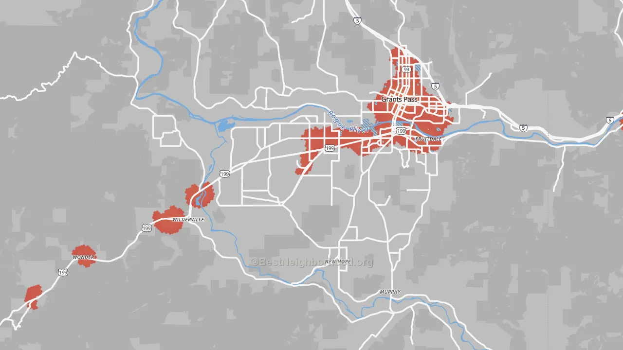 Transit Grade map of Josephine County, OR