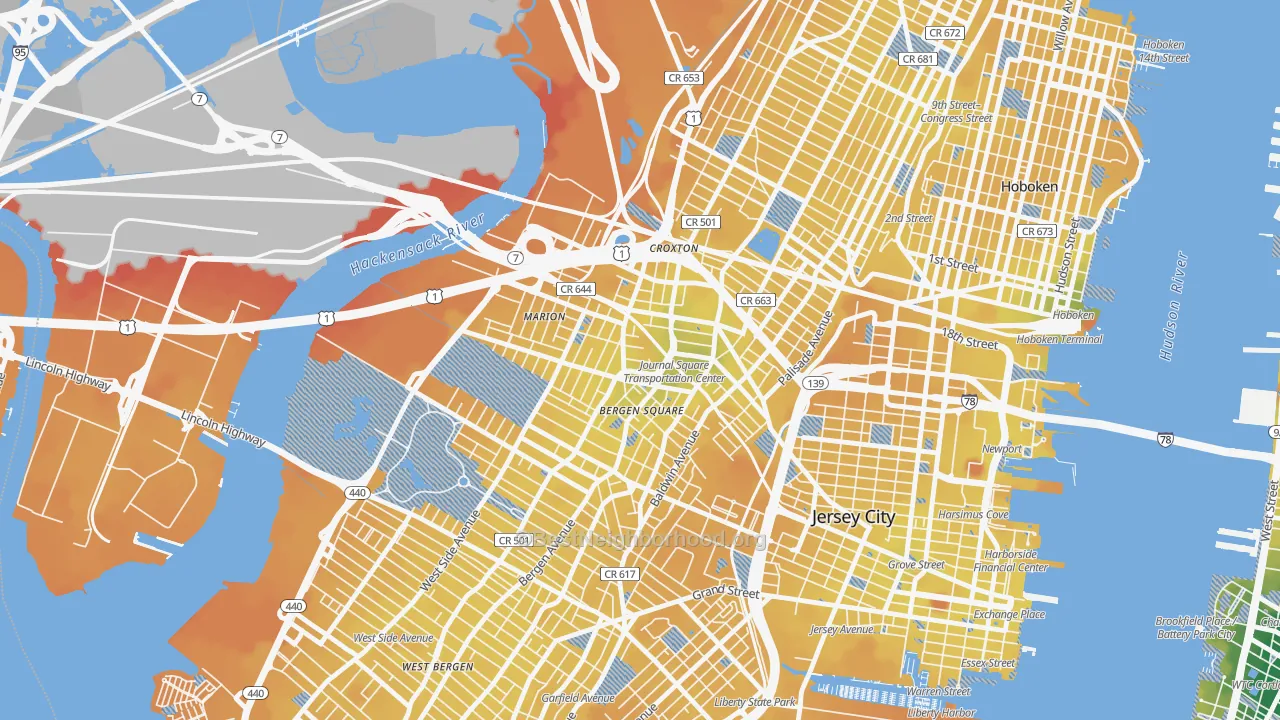 Transit Grade map of Journal Square, Jersey City, NJ