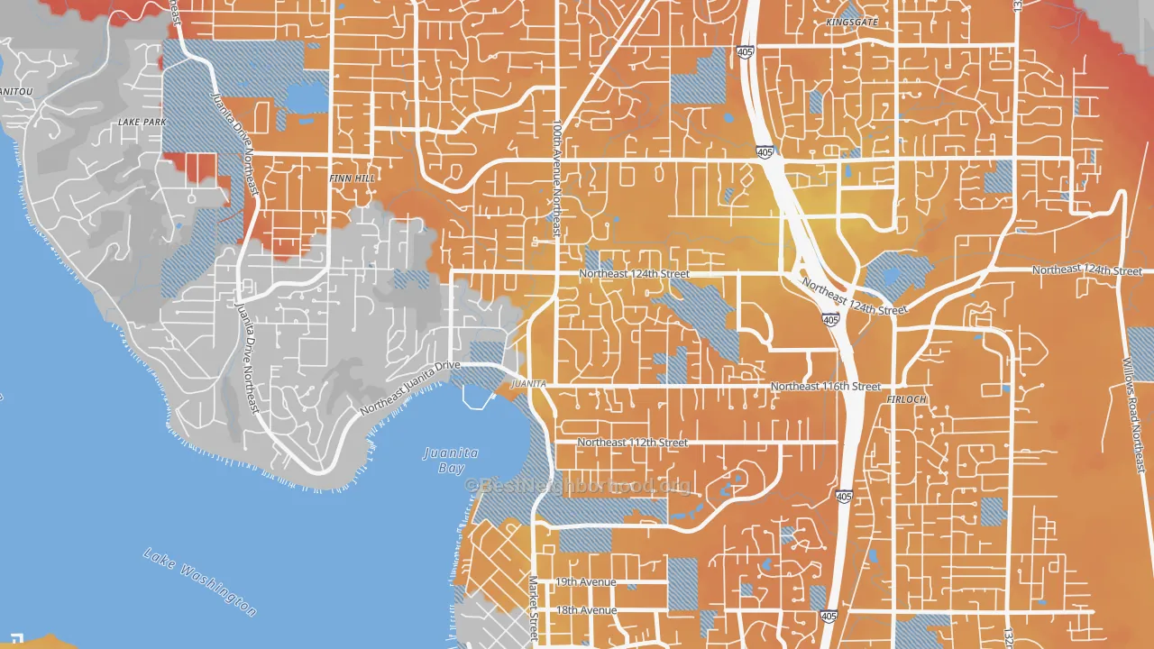 Transit Grade map of Juanita, Kirkland, WA
