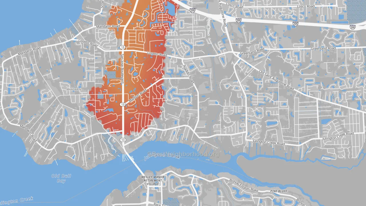 Transit Grade map of Julington Creek, Jacksonville, FL