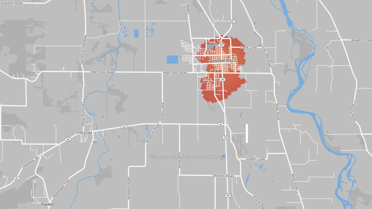 Transit Grade map of Junction City, OR