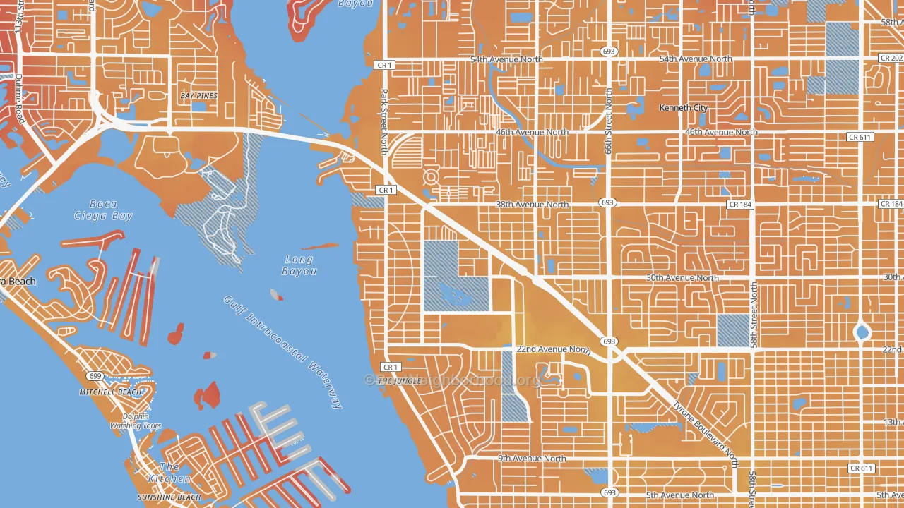 Transit Grade map of Jungle Terrace, St. Petersburg, FL