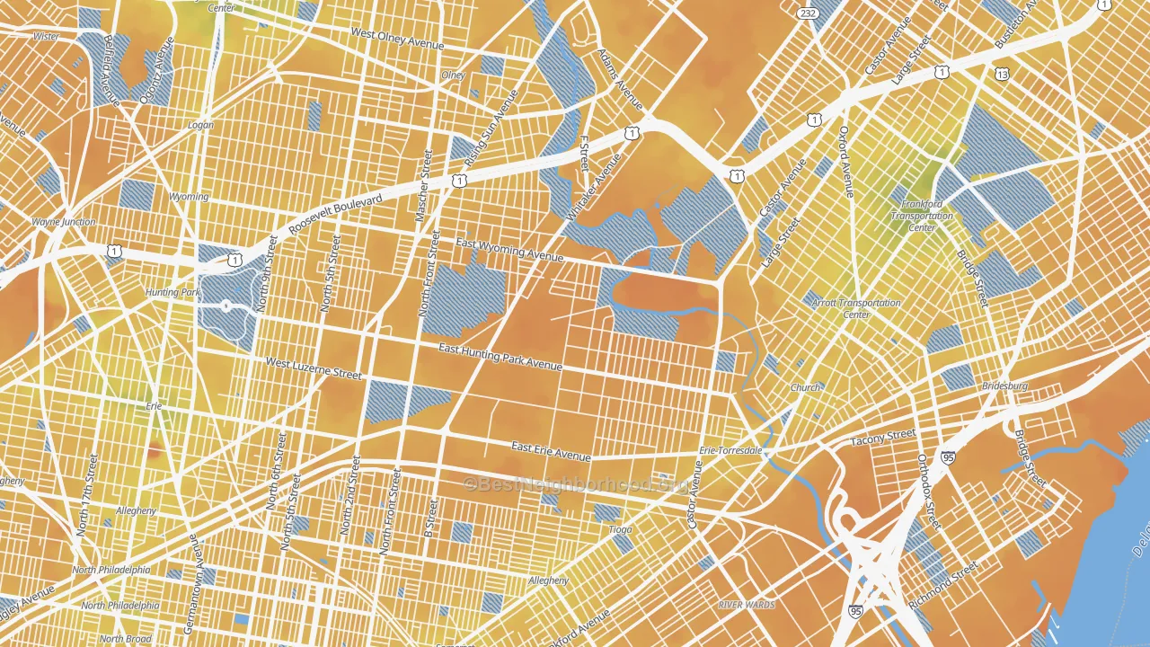 Transit Grade map of Juniata Park-Feltonville, Philadelphia, PA