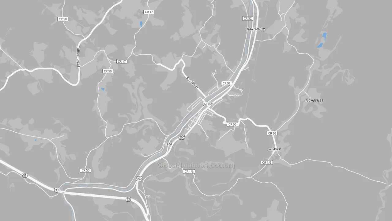 Transit Grade map of Junior, WV