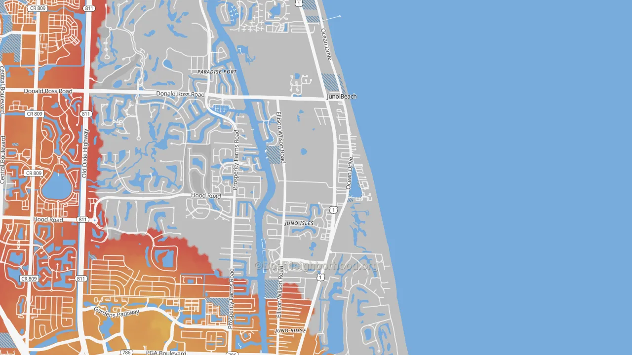 Transit Grade map of Juno Beach, FL