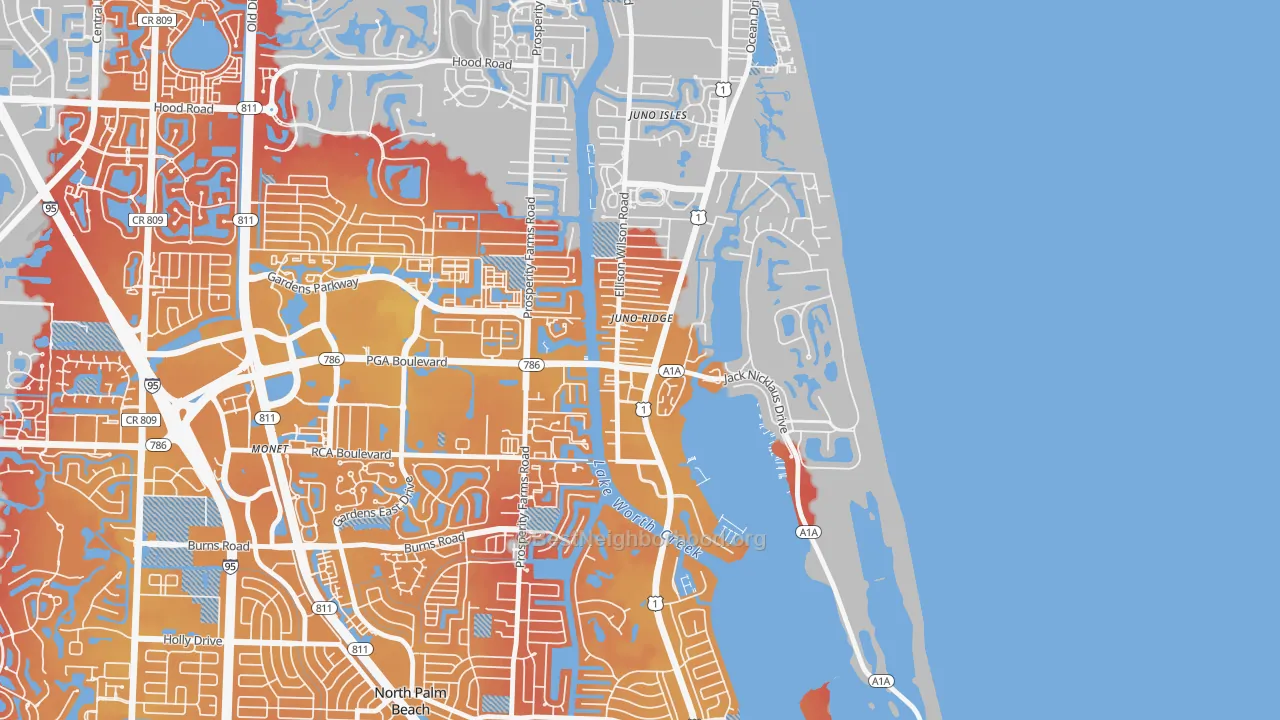 Transit Grade map of Juno Ridge, FL
