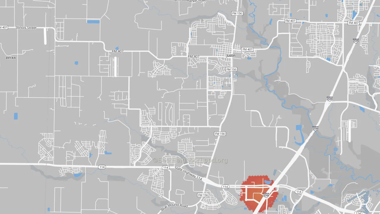 Transit Grade map of Justin, TX