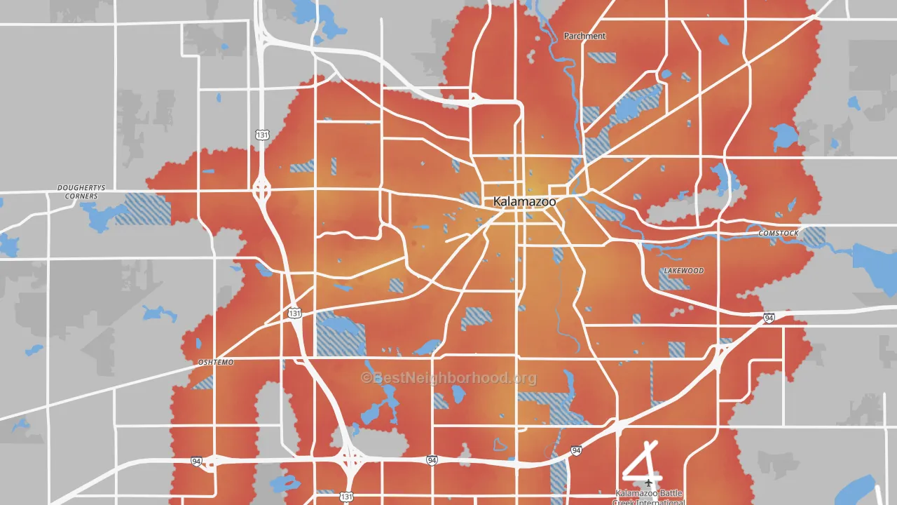 Transit Grade map of Kalamazoo, MI