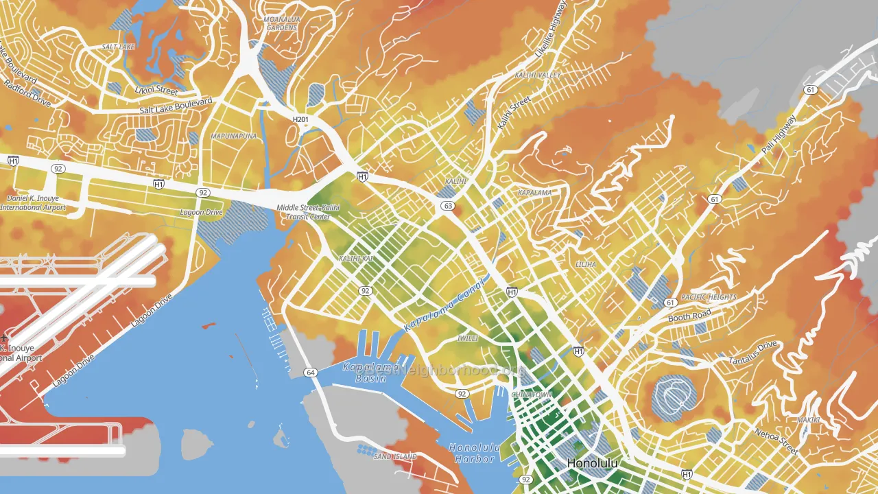Transit Grade map of Kalihi-Palama, Honolulu, HI